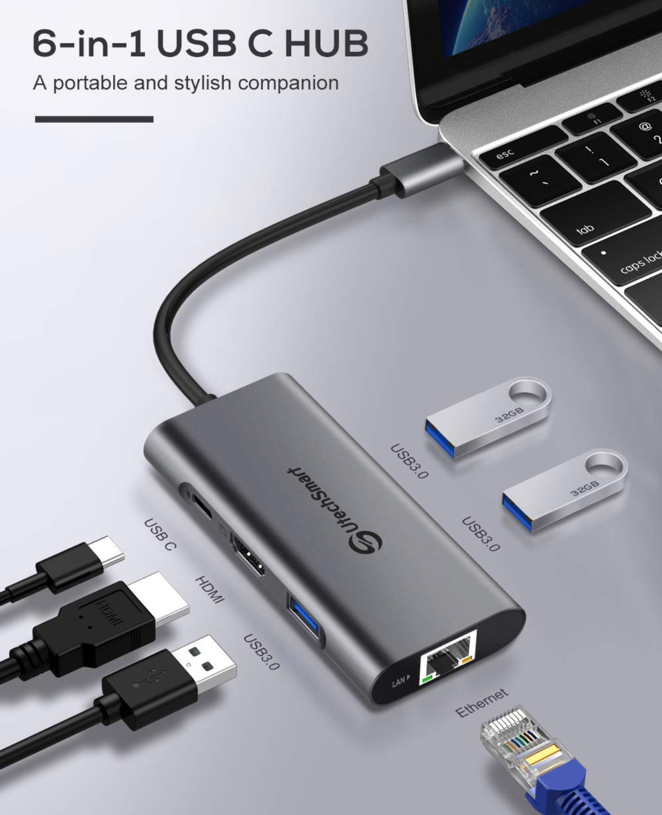 USB C Ethernet HUB UCN3273(6 in 1)